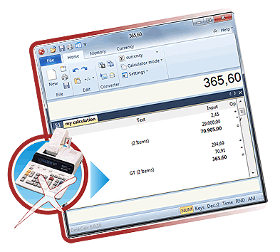 Deskcalc - Desktop adding machine with tape - Software adding machine with Excel export